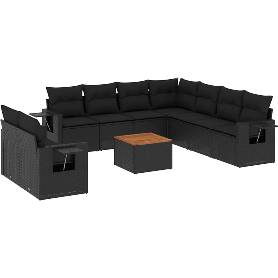 vidaXL 10-delige Loungeset met kussens poly rattan zwart, foto 3