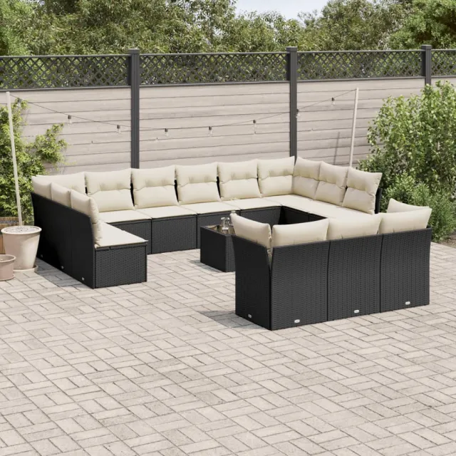 vidaXL 14-delige Loungeset met kussens poly rattan zwart, foto 2
