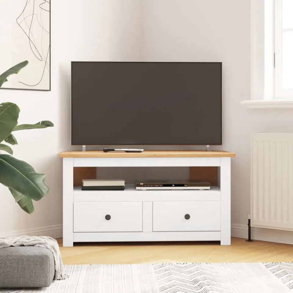 vidaXL Tv-hoekkast Panama Range 93x49x49 cm massief grenenhout wit, foto 2