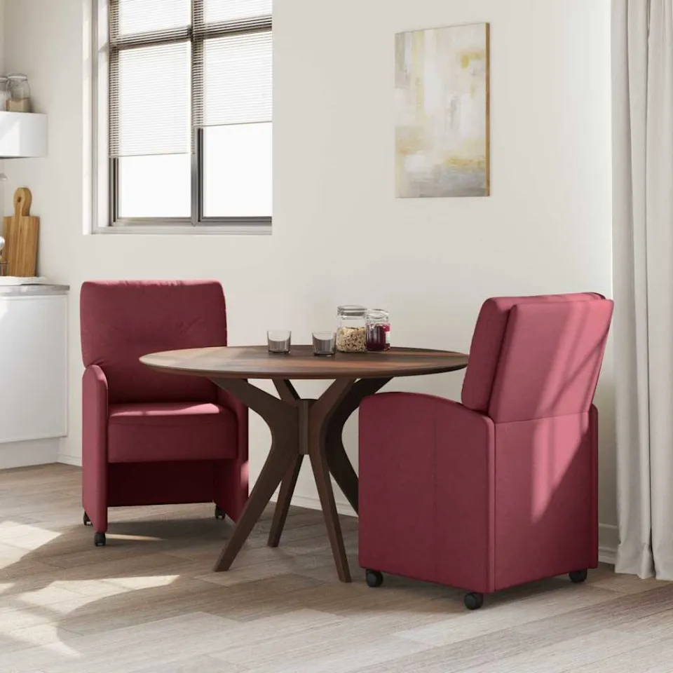 vidaXL Eetkamerstoelen met Wieltjes 2 st Stof Wijnrood 57 x 67 x 95 cm, foto 3