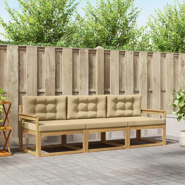 vidaXL Buiten bankenset 3 st Wit en Beige Polyester