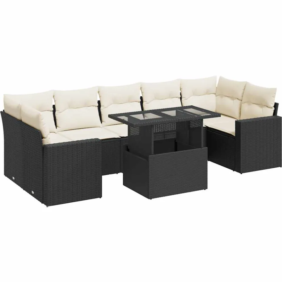 vidaXL 8-delige Loungeset met kussens poly rattan zwart, foto 3