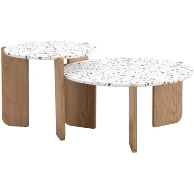 in& out door furniture Moderne modulaire salontafel, bijzettafel, salontafelset voor woonkamer, bank bijzettafel en balkon, set van 2 Natuurlijk
