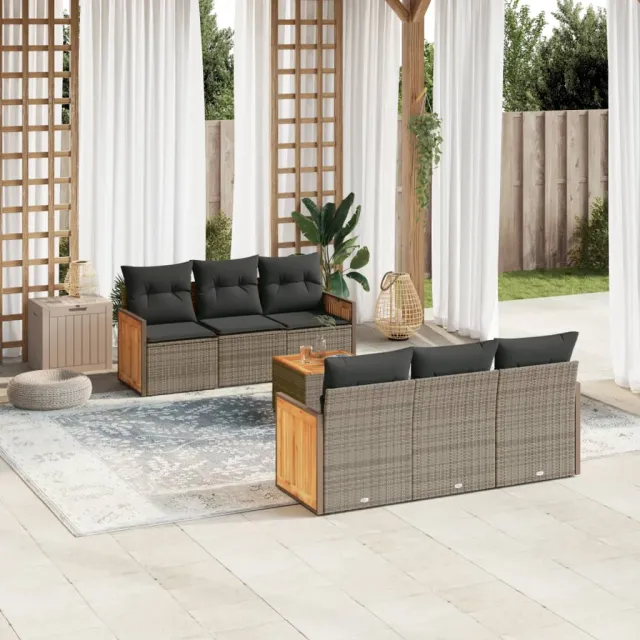 vidaXL 7-delige Loungeset met kussens poly rattan grijs, foto 2