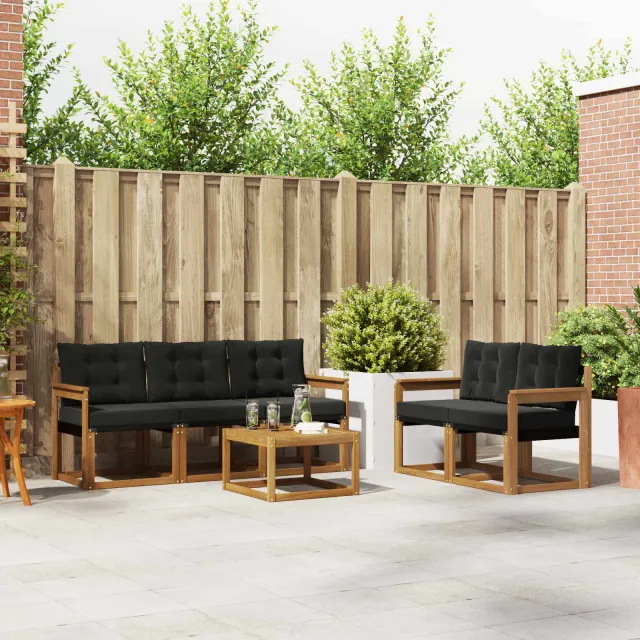 vidaXL Buiten bankenset 6 st 5-zits Naturel en Zwart