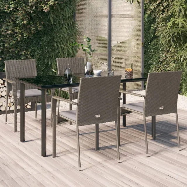 vidaXL 5-delige Tuinset met kussens poly rattan zwart en grijs, foto 2