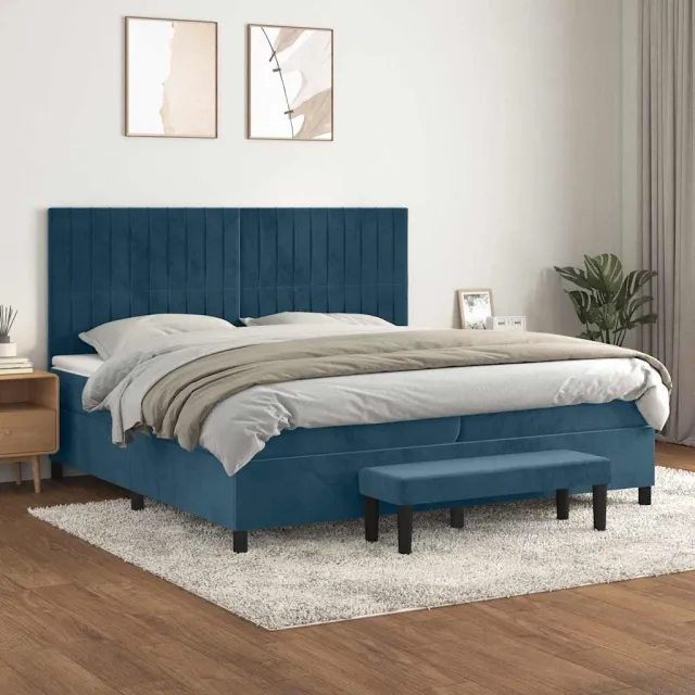 vidaXL Boxspring met matras fluweel donkerblauw 200x200 cm blauw