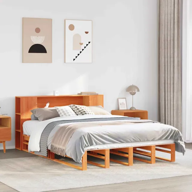 vidaXL Bed met boekenkast zonder matras hout wasbruin 150x200 cm bruin