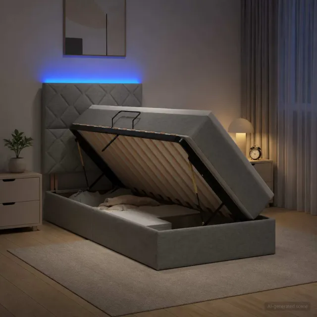 vidaXL LED Opslagbed met Matras Lichtgrijs 100 x 200 cm Stof