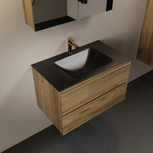 Mondiaz AIVY 80cm badmeubel Chai, wastafel Urban solid surface midden 1 kraangat met spiegelkast (AI-351171URBAN-SI - AI-M80CHMI - AI-C80CHMI)