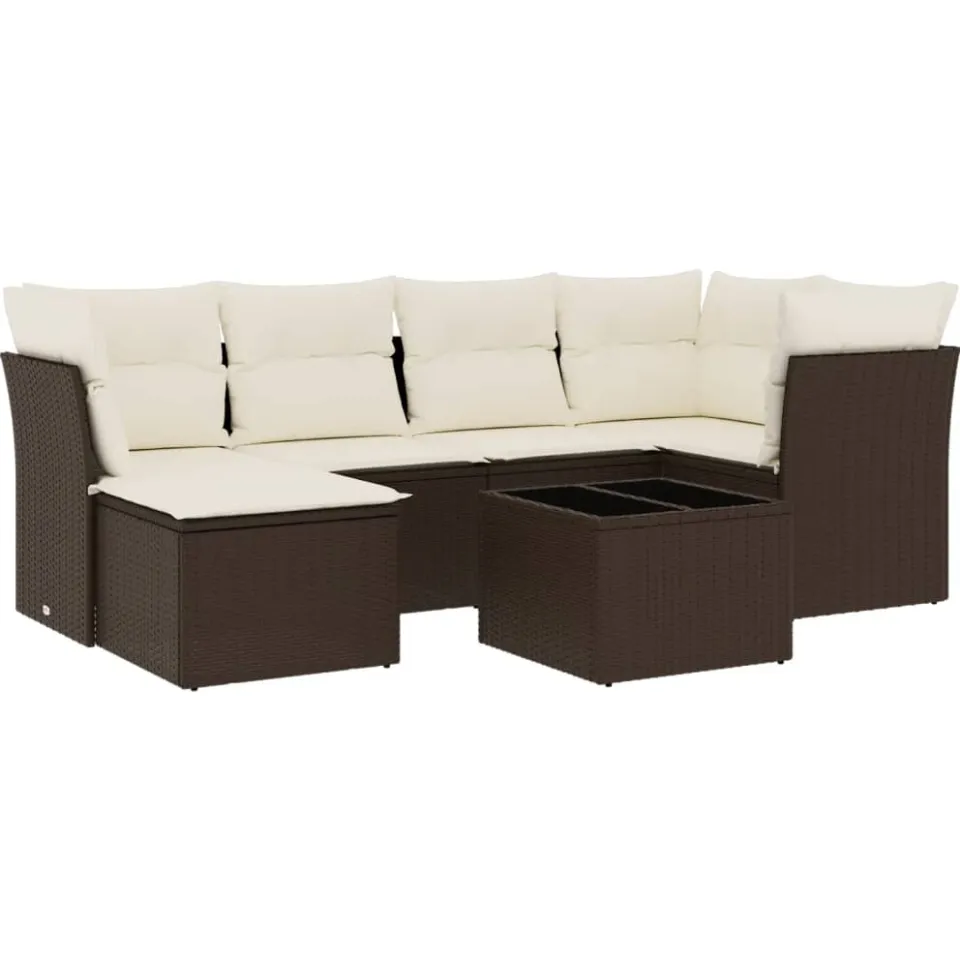 vidaXL 7-delige Loungeset met kussens poly rattan bruin
