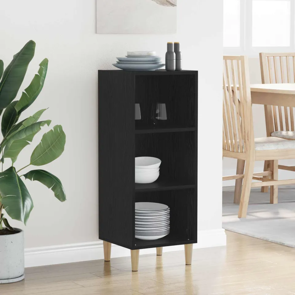 vidaXL Dressoir Zwart Eiken 34,5 x 32,5 x 90 cm Bewerkt hout, foto 4