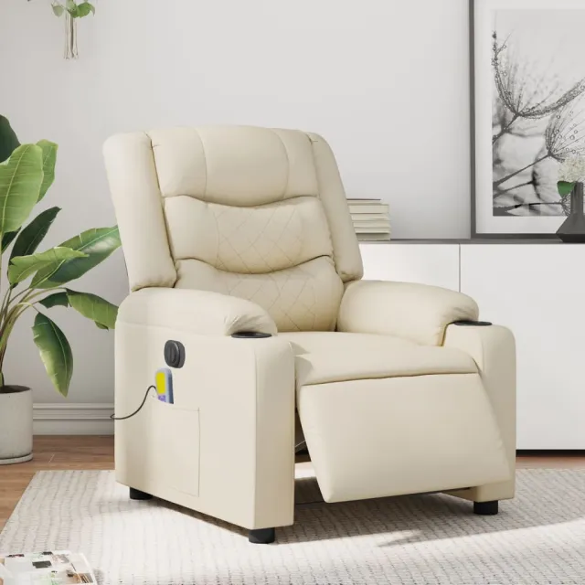 vidaXL Massagestoel verstelbaar elektrisch kunstleer crèmekleurig