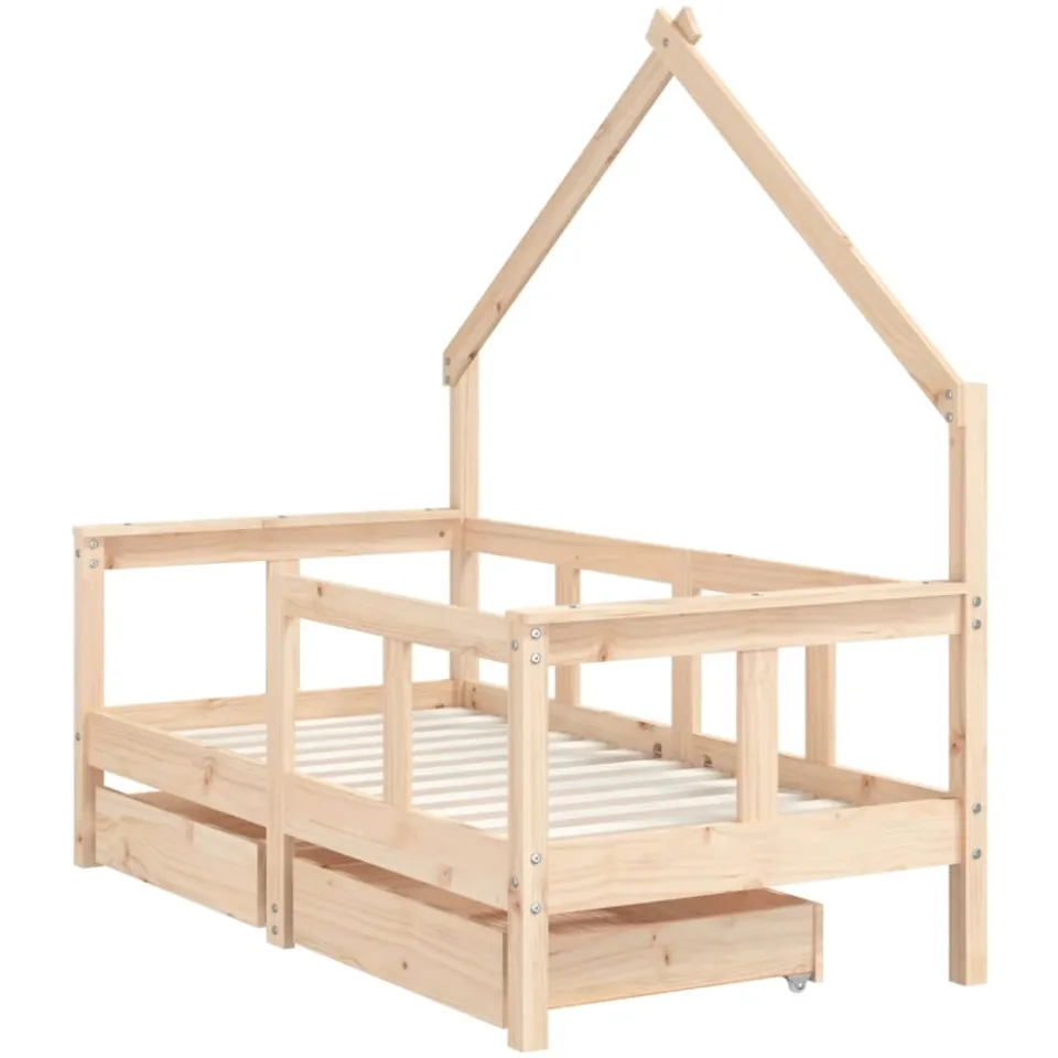vidaXL Kinderbedframe met lades 70x140 cm massief grenenhout bruin, foto 3