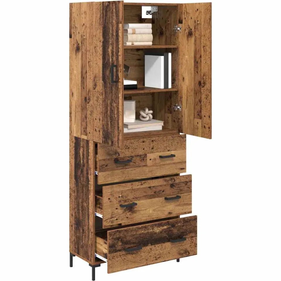 vidaXL Highboard Oud Hout 69,5 x 34 x 180 cm Bewerkt hout Bruin
