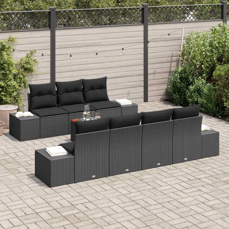 vidaXL Tuinbankenset 8 st Zwart poly rattan, foto 3