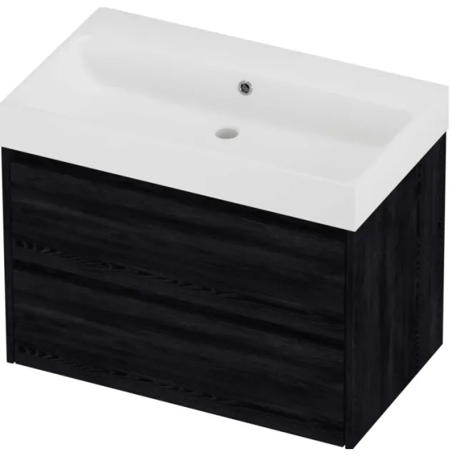 Proline Podium Badmeubelset Polystone Loft 80x46x62 cm Mat White Black Oak Eiken