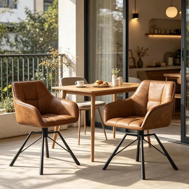 Welltin Draaibare Eetkamerstoelen - Set van 2 -Brede Keukenstoelen - Comfortabele Eetstoel - Stoelen met Zachte Rugleuning - Moderne Keukenstoel - Draaistoel - Gestoffeerde Stoelen - Woonkamer Stoel - bruin