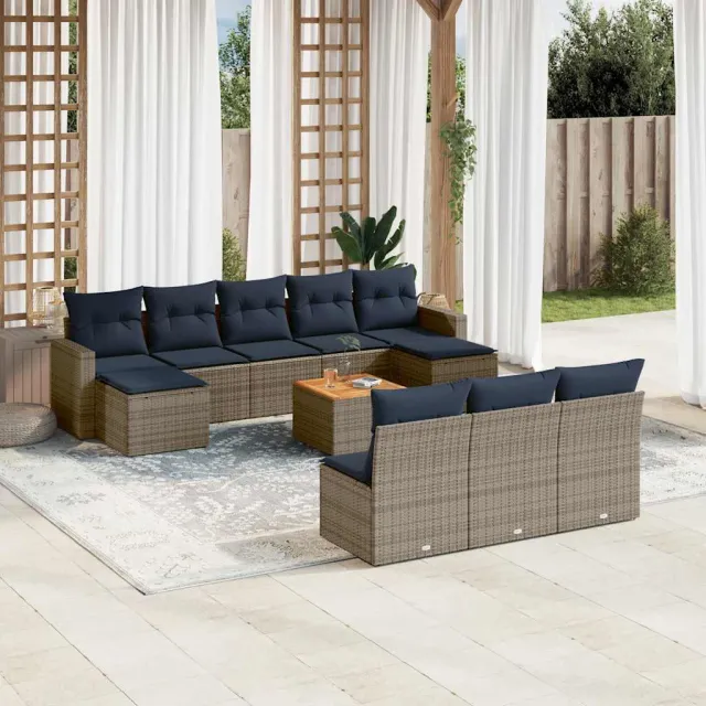 vidaXL 11-delige tuinbankset met kussens, grijs polyrotan, foto 2