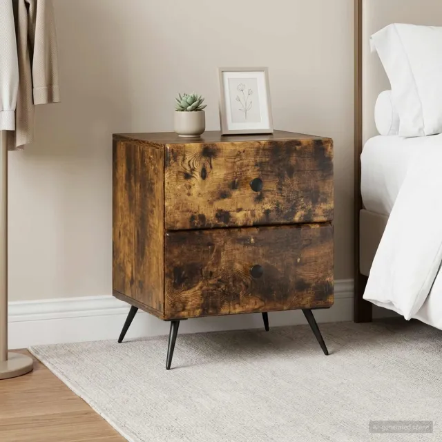 vidaXL Nachtkastje 2 st Gerookt eiken 43 x 34,5 x 47,5 cm Bewerkt hout Bruin