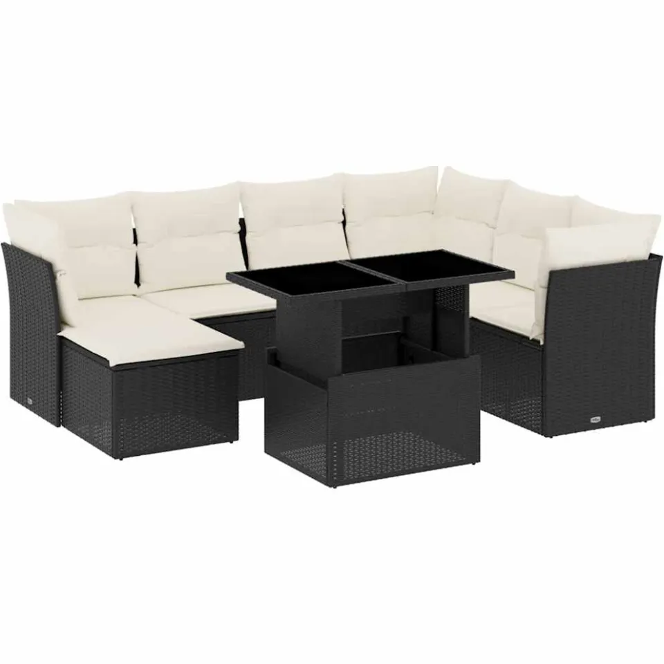 vidaXL 8-delige Loungeset met kussens poly rattan zwart