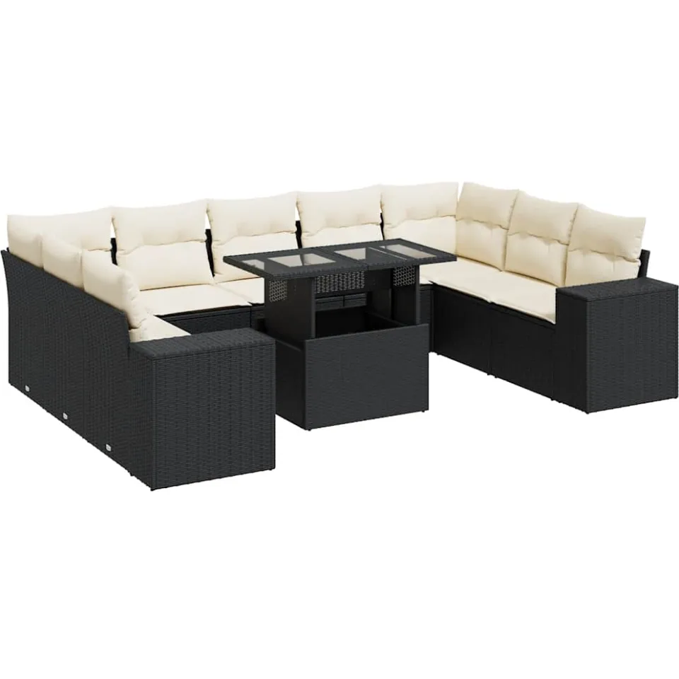 vidaXL 10-delige Loungeset met kussens poly rattan zwart, foto 3