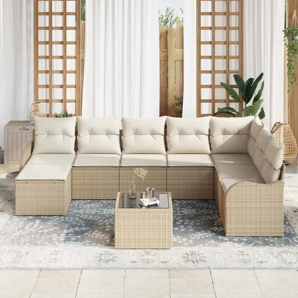 vidaXL Tuinbankenset 9 st Beige poly rattan, foto 3