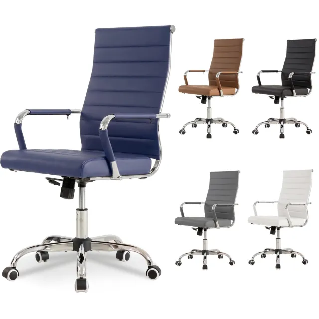 UEV Ergonomische Leren Bureaustoel met Schommelfunctie - Verstelbaar - marineblauw - Draagvermogen 150 kg