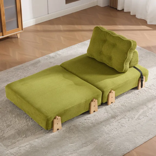 FloraGrace Fauteuil Opklapbare Eenpersoons Slaapstoel 90 Cm - Van Zithoek Tot Ligplaats - Met Houten Poten - Ribstof - Olijfgroen Olive