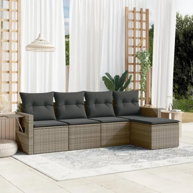 vidaXL 5-delige Loungeset met kussens poly rattan grijs, foto 2