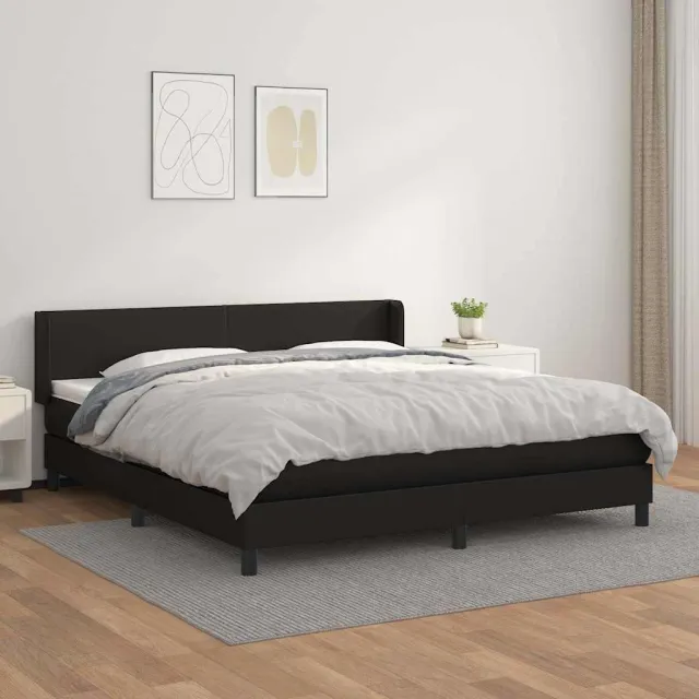 vidaXL Boxspring met matras kunstleer zwart 180x200 cm