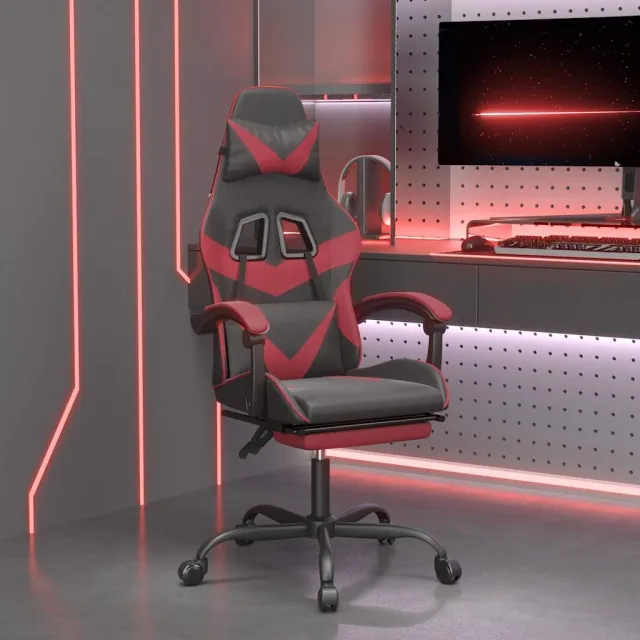 vidaXL Gamestoel draaibaar met voetensteun kunstleer zwart en grijs, foto 2