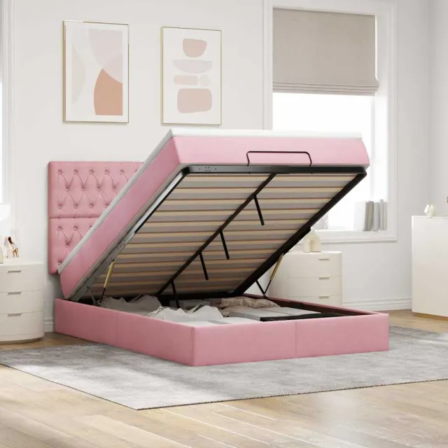vidaXL Ottoman bed met matrassen 140x190cm fluweel roze