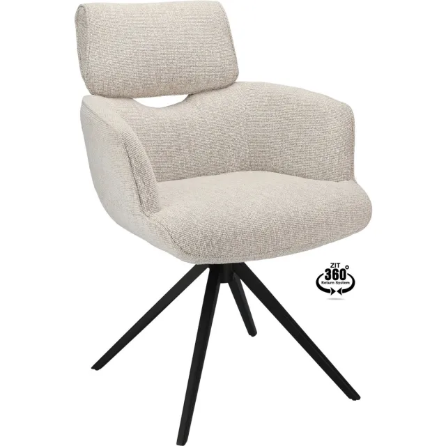 Icon Living Armstoel Boyd - Stof Lodge Linen- Leg Black 360° Return-System Wit