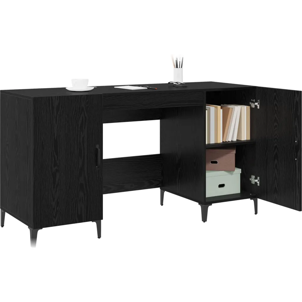 vidaXL Bureau Zwart Eiken 140 x 50 x 75 cm Bewerkt hout, foto 4