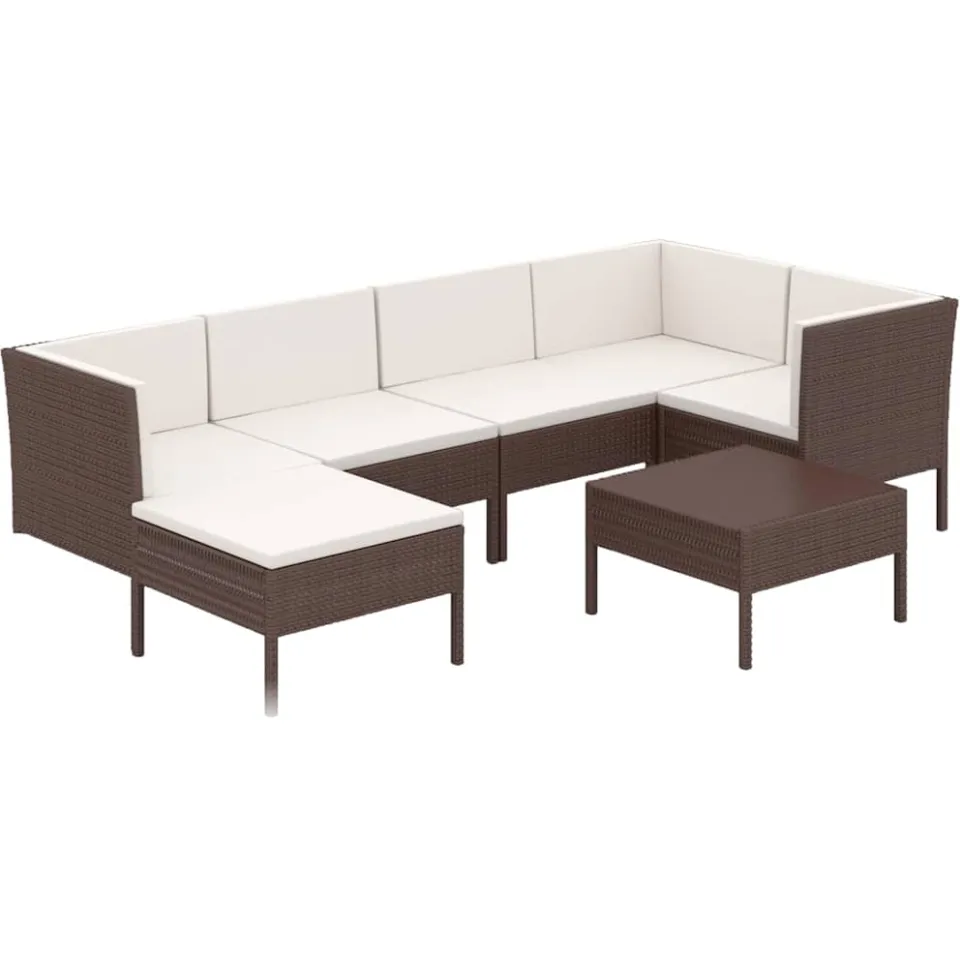 vidaXL 7-delige Loungeset met kussens poly rattan bruin