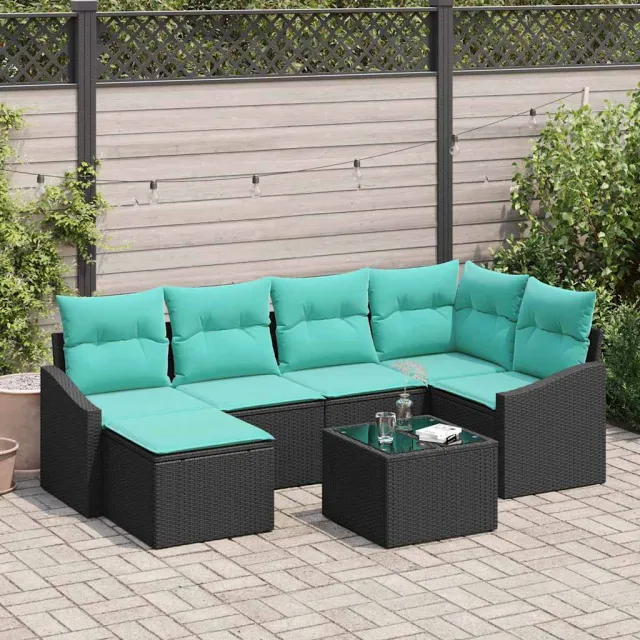 vidaXL Bankstel 7 st Zwart poly rattan, foto 2