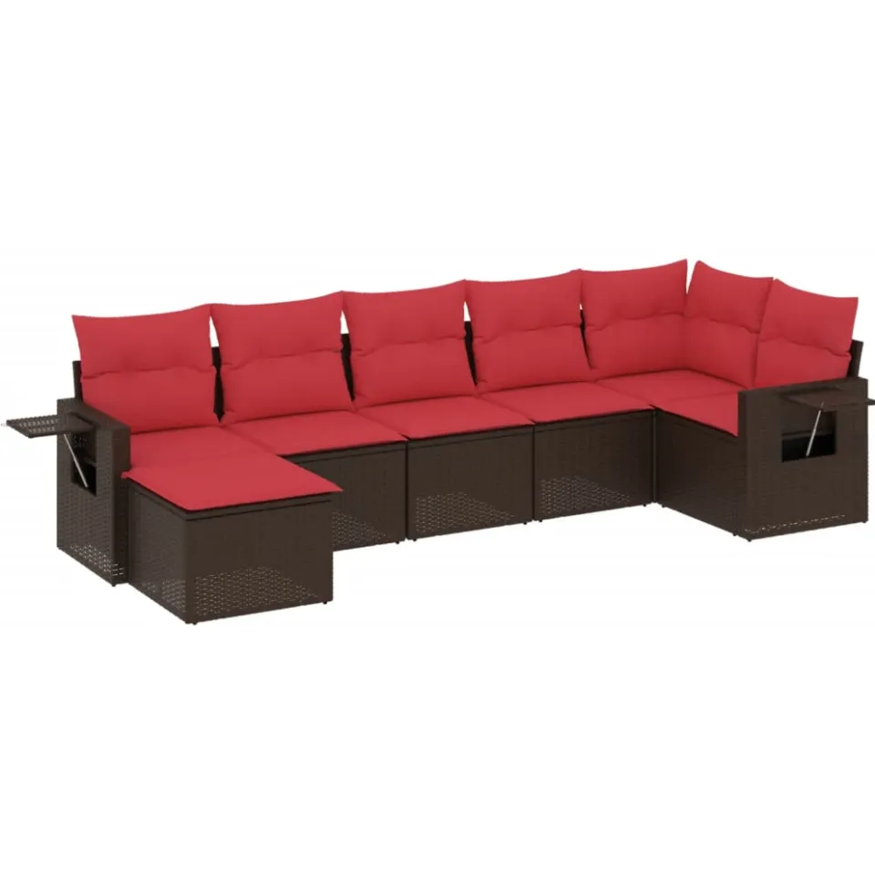 vidaXL 7-delige tuinbankset met kussens, bruin polyrotan, foto 3