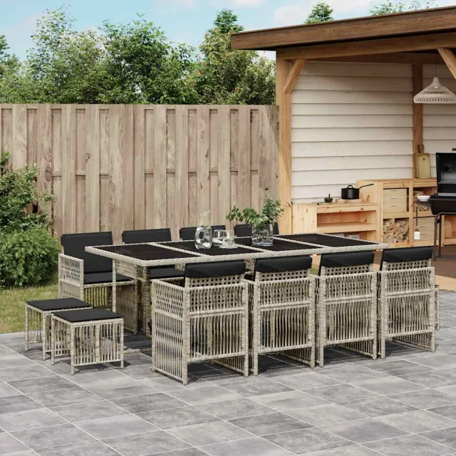vidaXL 13-delige Tuinset met kussens poly rattan lichtgrijs grijs, foto 2