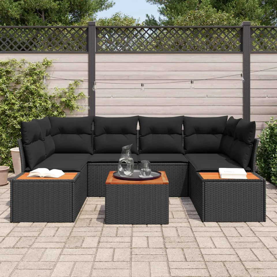 vidaXL Tuin Sofa Set 7 st Zwart Poly riet, foto 2