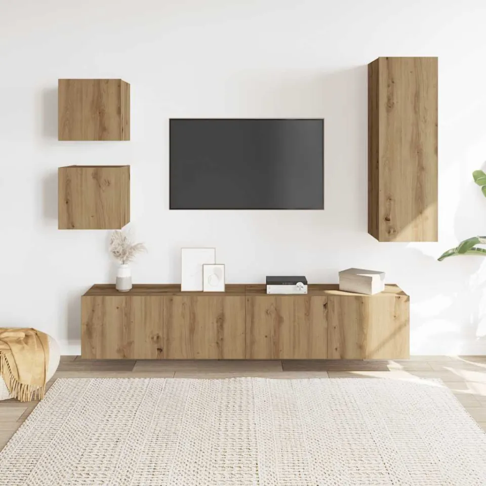 vidaXL 5-delig Tv-meubelset wandmontage bewerkt hout artisanaal eiken, foto 2