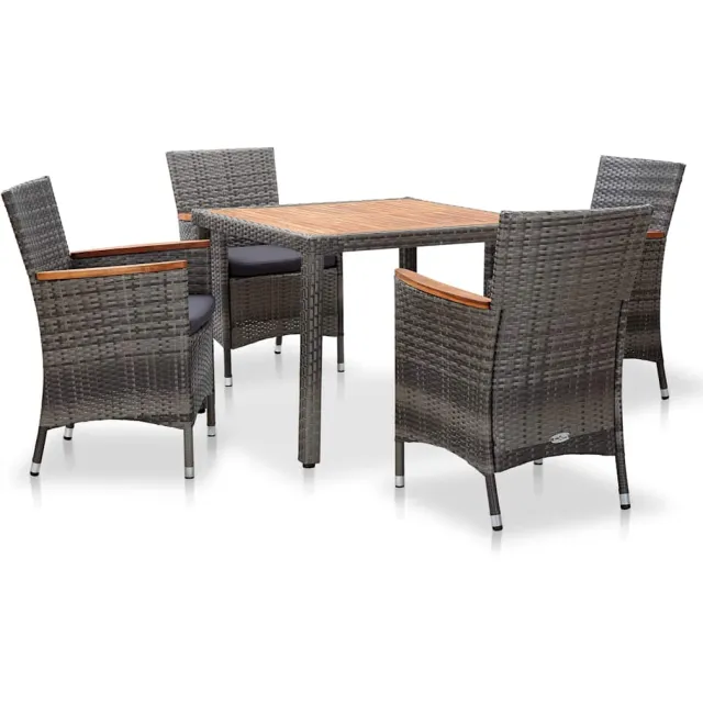 vidaXL 5-delige Tuinset met kussens poly rattan grijs, foto 2