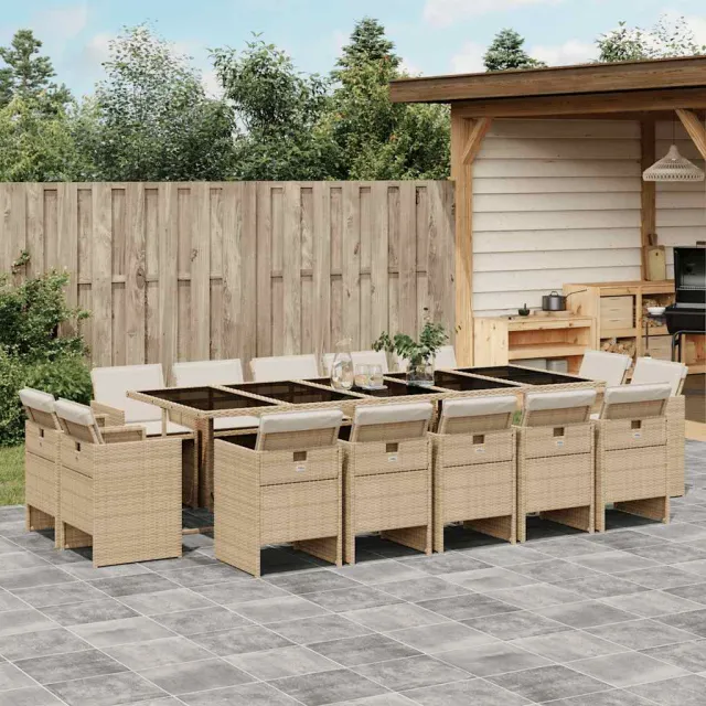 vidaXL 15-delige Tuinset met kussens poly rattan beige