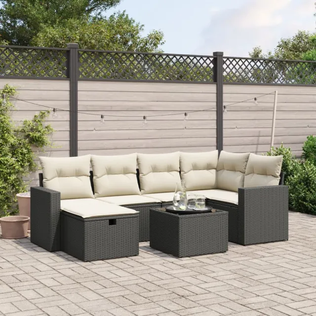 vidaXL 7-delige Loungeset met kussens poly rattan zwart, foto 2
