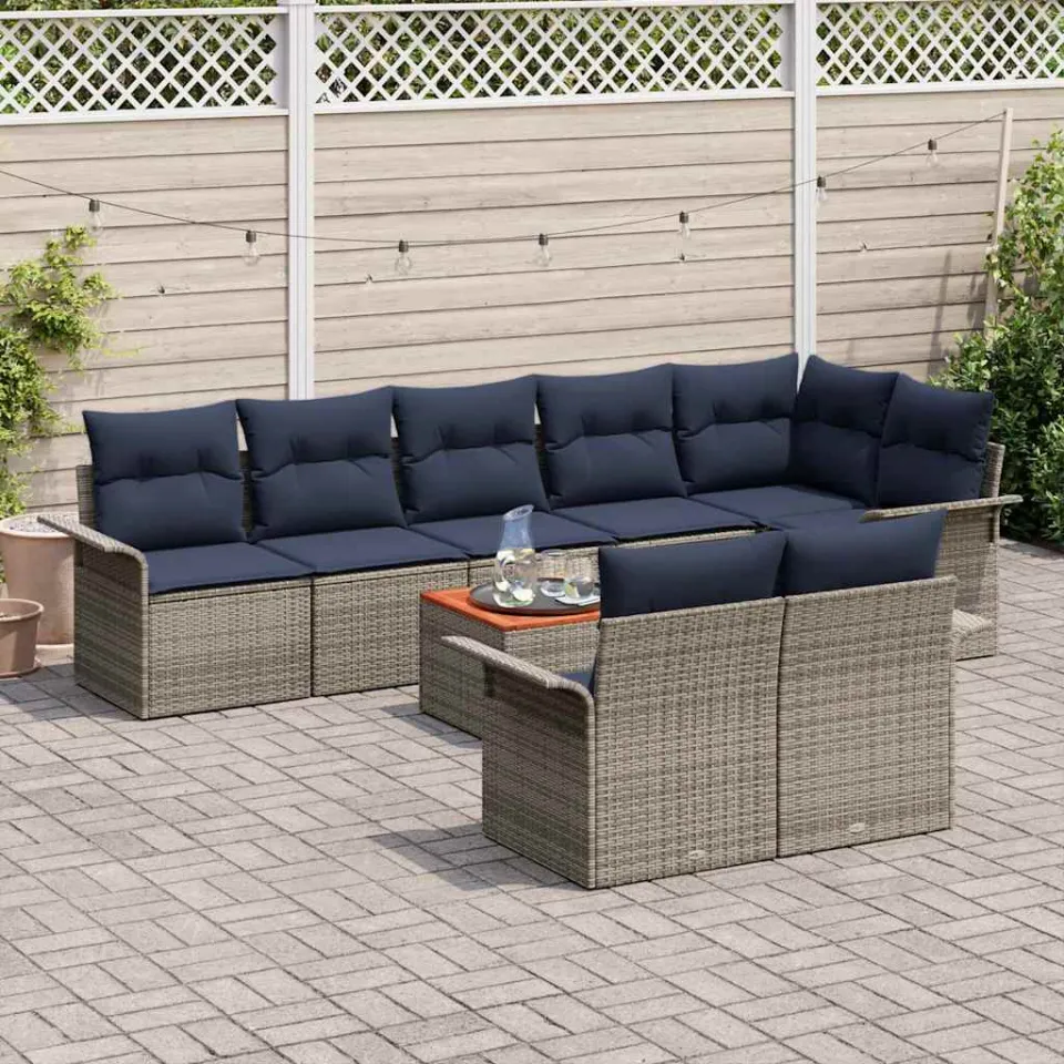 vidaXL Tuinbankenset 9 st Grijs poly rattan, foto 3