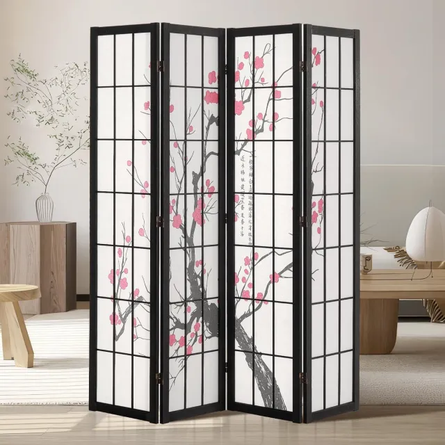 Famanu Ruimteverdeler met 4 panelen, inklapbaar scherm van hout voor privacy binnenshuis, decoratieve scheidingswanden Naturel