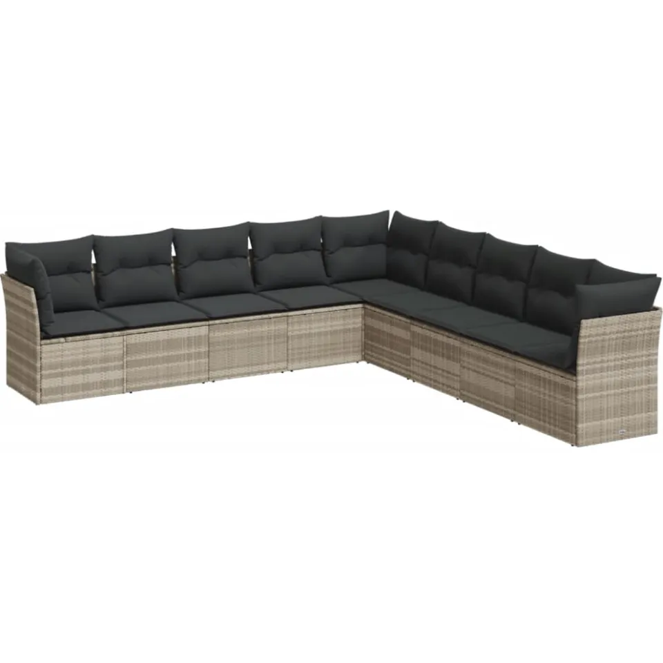 vidaXL 9-delige Loungeset met kussens poly rattan lichtgrijs grijs, foto 4