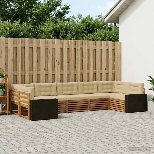 vidaXL Buiten bankenset 7 st 7-zits Natuurlijk en Beige