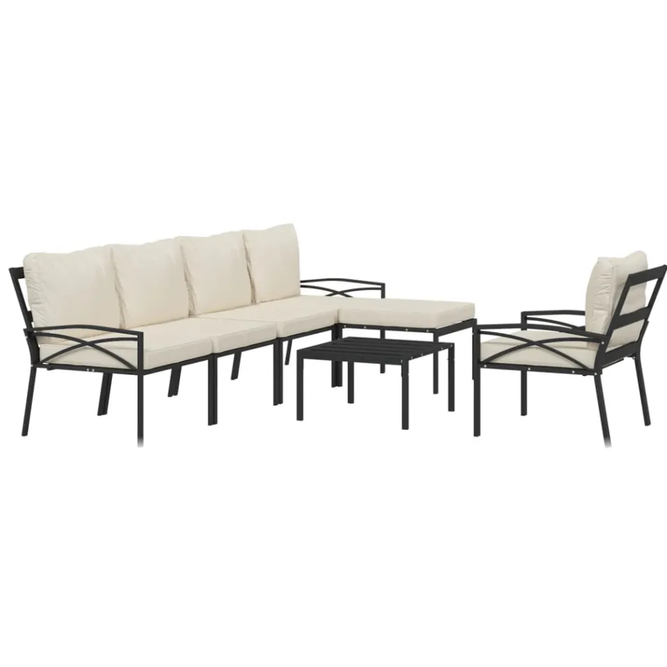 vidaXL 7-delige Loungeset met kussens staal zandkleurig Zwart