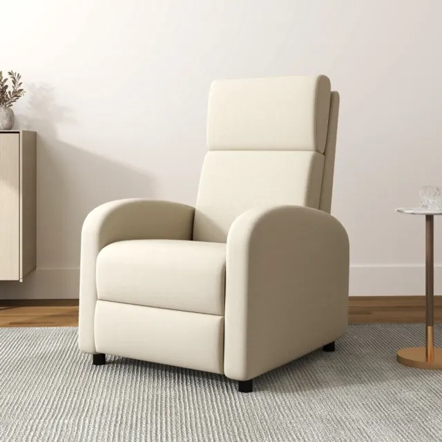 MEUNIQ Relaxfauteuil met ligfunctie en voetensteun, handmatig verstelbare fauteuil in crèmewit met stoflook, 64 x 86 x 102 cm, tot 120 kg, voor woonkamer Cream White